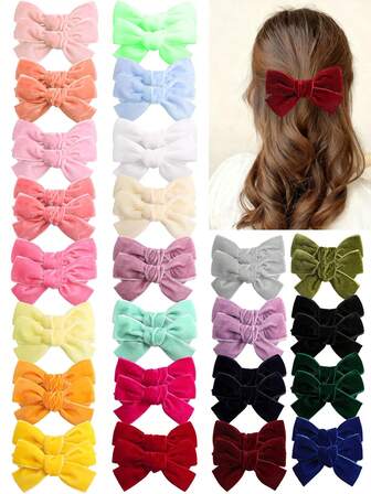 20/2个随机发饰蝴蝶结，天鹅绒中性色双马尾蝴蝶结发夹，时尚冬季发饰，发带，情人节礼物佳选，发饰，爪夹，发夹