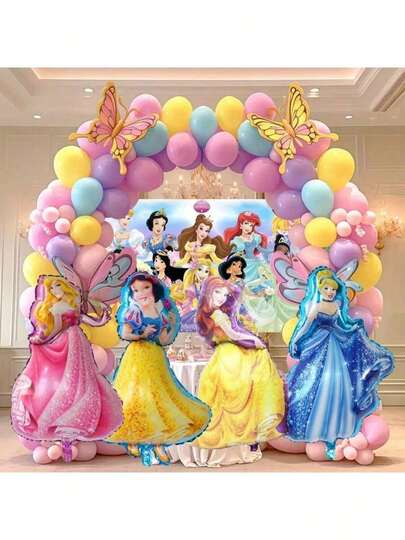 Princess Theme Birthday Party Decoration, Birthday Party ,  Pattern Decoration Balloon Set, Perfect Theme Party Decoration, Christmas Warm Atmosphere Decoration Props, Suitable For Outdoor And Indoor Activities Decoration