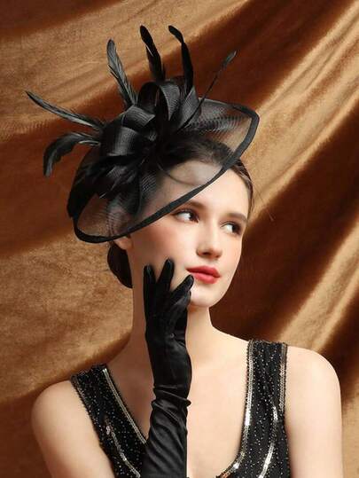 1 件装女士头饰，茶会帽，1950 年代肯塔基德比帽，羽毛发夹，新娘婚礼派对鸟笼面纱头饰，花朵 1920 年代赛马会头饰，50 年代服装帽，1940 年代维多利亚帽，药盒帽，女士女孩生日、母亲节、万圣节、圣诞节礼物