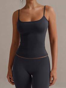 XLLAIS Sexy Backless Women Camisole, Elastic Casual Spaghetti Strap Tank Top, Summer - Dark Grey - View 3