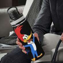 Woody Woodpecker 20oz Insulated Stainless Steel Water Bottle Leakproof Wide Mouth, Ergonomic Grip Fits Cup Holders, Keeps Hot/Cold Travel Car Office Gym Gift For Him Her - 黑色 - 查看 3