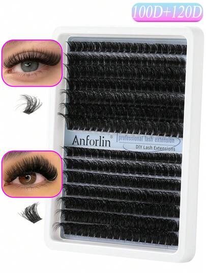 259Pcs Volume Wispy 100D+120D Lash Clusters 10-18mm D Curl Lashes Clusters DIY Thick Eyelash Extension Fluffy Lash Clusters Individual Eyelashes For Home Use