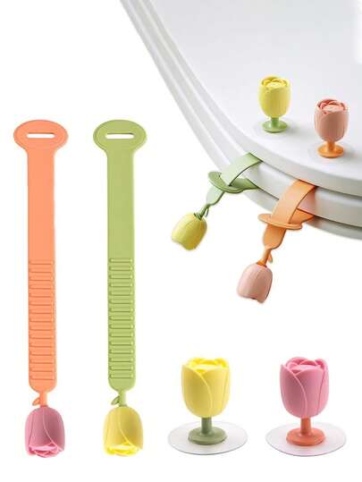 2/1 pieza Elevador de asiento de inodoro con tulipán, abridor de asiento de inodoro sin manos para inodoro inteligente/inodoro regular, asa de silicona para levantar el asiento del inodoro