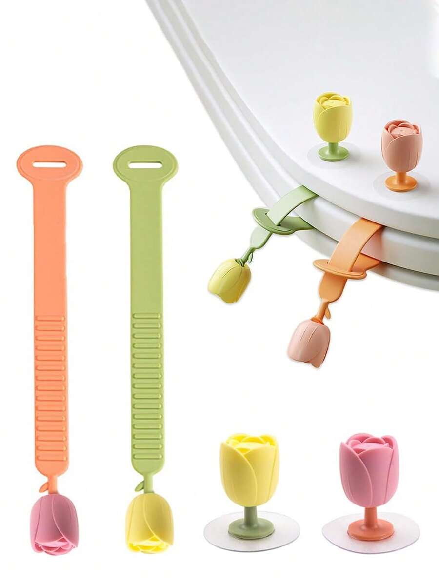 2/1个郁金香马桶座圈提升器，免提式马桶座圈开启器，适用于智能马桶/普通马桶，硅胶马桶座圈提升手柄 - 彩色 - 查看 1