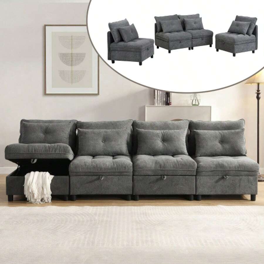 Sofas & Couches - Antique Gray + Foam + 4 Seat + Chenille - View 1