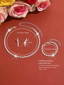 4 件时尚全水钻简约多件套珠宝礼品套装包括项链、耳环、手链，适合女士、日常佩戴、派对、女朋友、挚友 - 水鑽套裝 - 查看 10