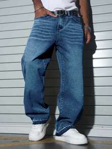 男士休闲水洗直筒牛仔裤 - 淺色水洗藍 - 查看 5