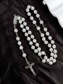 GO2CJBEADS 1件复古休闲多色天主教59颗10毫米迪斯科水晶珠十字架项链，男女通用个性化手工祈祷念珠配饰，适合日常佩戴 - Z0012B - 查看 10