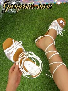 Women's Casual Elegant Square Toe Asymmetric Heel Slip-On High Heeled Sandals, Fashionable For Daily Commute, Party, Flattering & Versatile - White - View 8