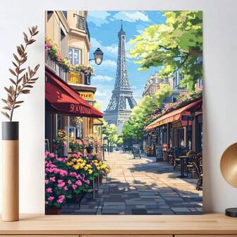 1pc Diy Painting By Numbers Wall Art Decor Handpainted Modern City Street Acrylic Painting On Canvas For Artwork Gift 40x50cm/16x20inch Without Frame