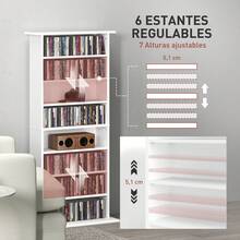 HOMCOM Estantería para CDs y DVDs Soportes para CD Estrechos con 8 Compartimentos Estantes Ajustables para Salón Oficina 58x24x126,3 cm - Blanco - Ver 3