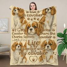 Cavalier King Charles Spaniel Themed Polyester Blanket, Soft Rectangular Dog Print Throw Blanket For Bedding And Home Decor - Ideal Gift For Cavalier King Charles Spaniel Lovers - Multicolor - View 13