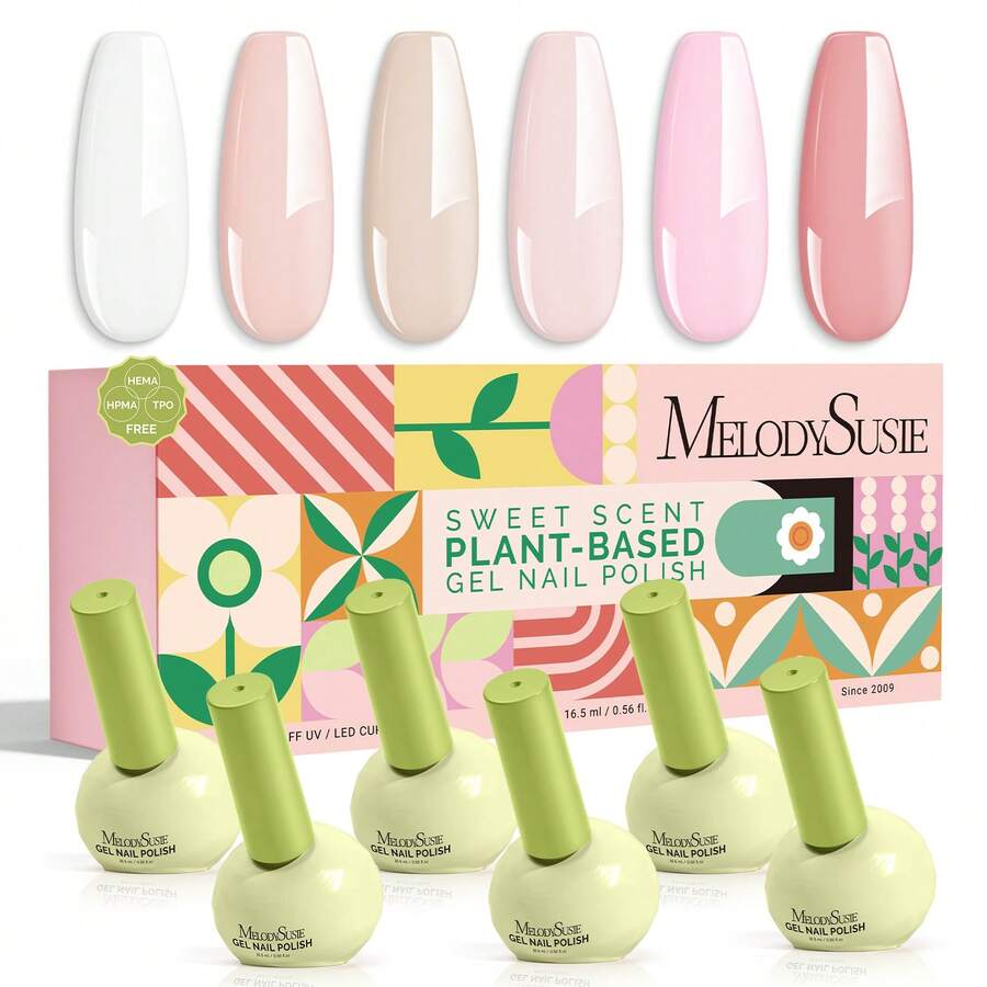 MelodySusie Plant-Based HEMA-Free & HPMA-Free & TPO-Free 6 Pcs Gel Nail Polish Set - 16.5ml, Unique Tilt-And-Stand Bottle For Easy Gel Access, Nude Colors - Nude Colors - View 1