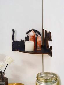 1pc Creative Minimalist Wall Mount Display Shelf, DIY Assemble Wooden Small Storage Rack, Cozy Home Decor Corner Shelf, Crystal Stone Display Rack, Living Room Display Shelf - Black - View 7