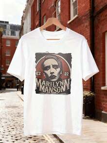 OVERSIZED Marilyn Manson Graphic T-Shirt. Quality Fabric, Urban Hip-Hop Style, Comfortable, Durable, Artistic Print. - White - View 2