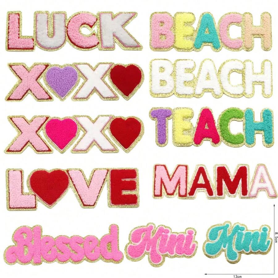 1PC Love Luck Chenille Patch Sew Iron On Applique Repair Patch Embroidery DIY Crafts Towel Stickers For Clothing Jacket Jeans - Multicolor - View 1