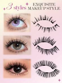 MAGEFY 3对CC卷翘磁性假睫毛套装/10对尖尾卡通黑色图案自然款假睫毛，含磁性夹子，混合款式，无需胶水，自然逼真，可重复使用，7-12mm仿貂毛假睫毛，适合日常佩戴，防水，卡通风格，外眼角加长设计，放大双眼，纤长纤细，是旅行、海滩度假、露营的理想之选。 - 自然纖長款 - 查看 6