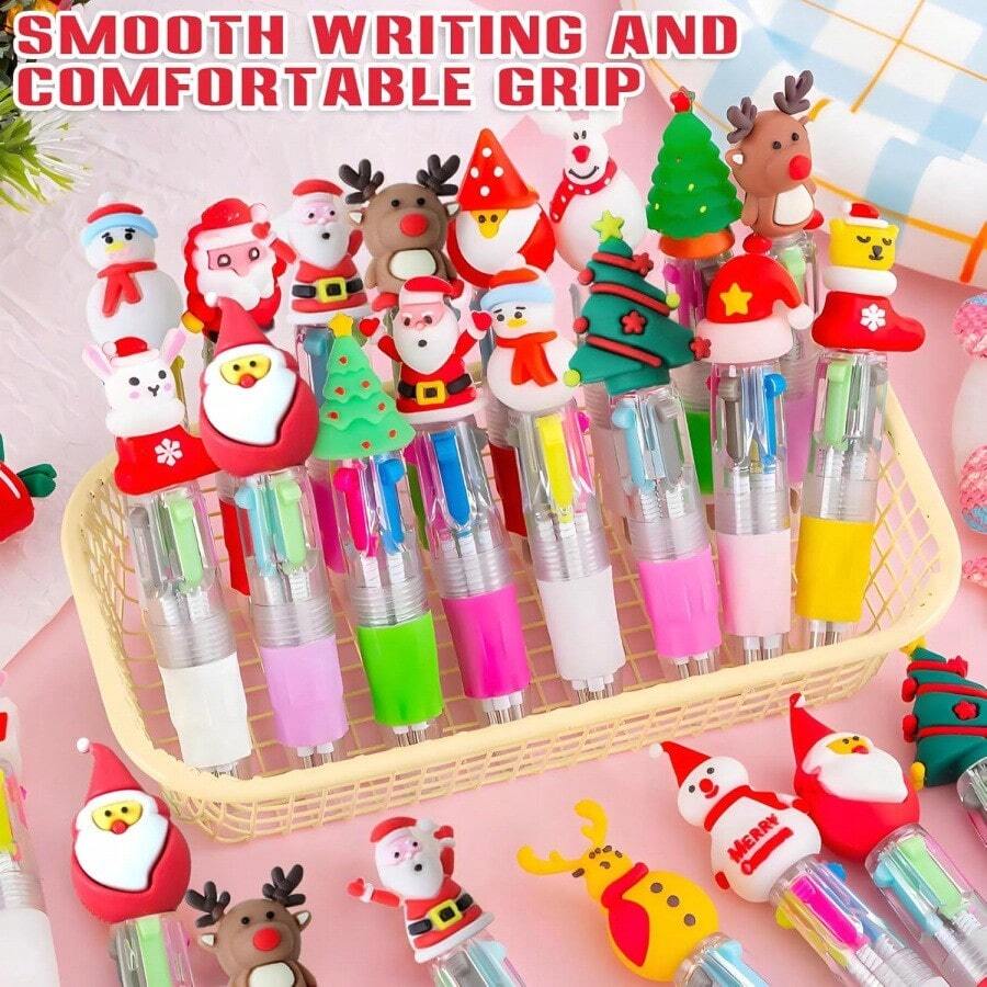 2pcs-Christmas Multicolor Ballpoint Pens, Christmas Ballpoint Pens, Creative Cute Christmas Neutral Pens, Vibrant Assorted Colors With Santa, Reindeer & Snowman Toppers, Retractable 4-Color Ink, Durable ABS Body, Ideal For Holiday Journaling & Gift Giving, Holiday Party SchoolSupplies StudentsRewards Christmas Gifts Christmas Stationery Gift Water Pen Christmas(Random Pattern) - Random - View 1