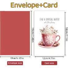 Christmas Greeting Card For Special Niece, Pink Snowflake Cup Christmas Drink Design, Cute Snowman Cream Decoration, Conveying Holiday Sweetness, Niece Exclusive Christmas Cherished Card, Warm Holiday Wishes, Thank-You Card With Envelope, Greeting Card, Blessing Card, Blank Card - Sets - View 1