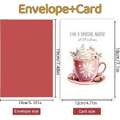 Christmas Greeting Card For Special Niece, Pink Snowflake Cup Christmas Drink Design, Cute Snowman Cream Decoration, Conveying Holiday Sweetness, Niece Exclusive Christmas Cherished Card, Warm Holiday Wishes, Thank-You Card With Envelope, Greeting Card, Blessing Card, Blank Card