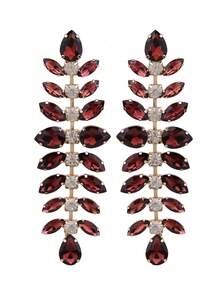 一对夸张手工铜合金焊接玻璃鱼骨形大吊坠耳环，女士大水晶垂坠耳环 - Style 1 - 查看 1