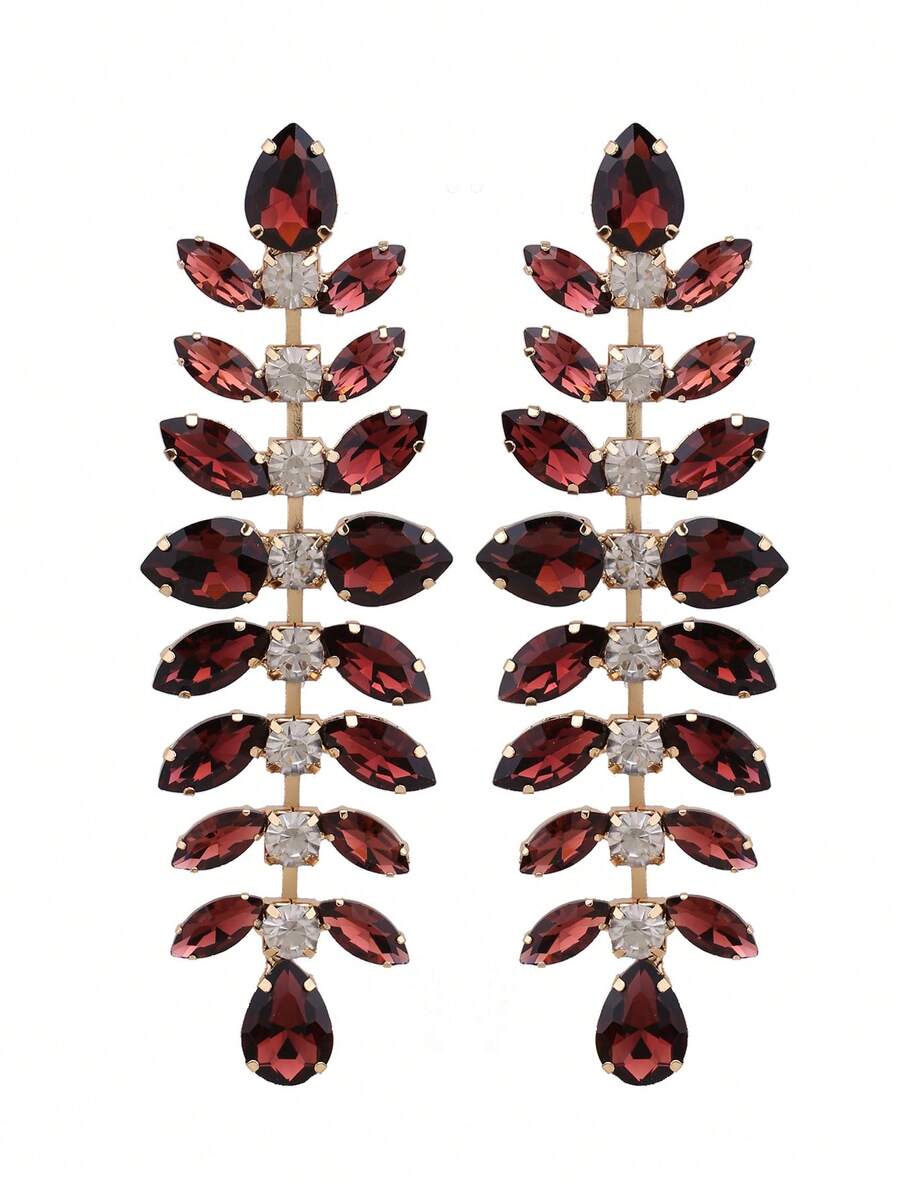 一对夸张手工铜合金焊接玻璃鱼骨形大吊坠耳环，女士大水晶垂坠耳环 - Style 1 - 查看 1