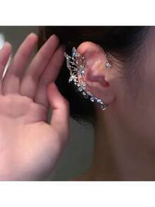 1 pieza Pendientes de mariposa que se enroscan de cobre hipoalergénico brillante estilo K-Pop - Diseño de alas de hada, piedra de nacimiento de diciembre, piedra sintética, sin necesidad de perforación, adecuado para fiestas y ocasiones especiales - multicolor al azar - Ver 3