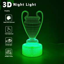 1 pieza Luz nocturna 3D de trofeo RGB de 7 colores - Alimentada por USB, control táctil, ideal para decoración de dormitorio, sala de estar, escritorio de oficina y sala de juegos - Regalo perfecto de cumpleaños o Navidad - Multicolor - Ver 1