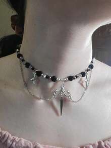 rundraw 1 件空心星铆钉水晶串珠几何吊坠流苏朋克项链，多色不锈钢，适合女士舞蹈、音乐节、派对和日常佩戴配饰 - 彩色 - 查看 5