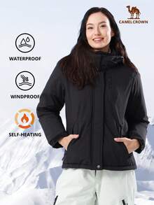 CAMEL CROWN Women's Windproof Ski Jacket, Waterproof Thickened Parka Coat, Warm Down Jacket - Black - View 1