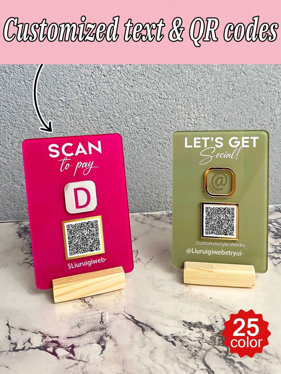 Customized Social Media QR Code Logo, Acrylic Logo, With Wooden Base, Miniature QR Code Logo, Beautiful Logo, Business Logo, Payment Logo, Beauty Salon Logo - Multicolor - View 1