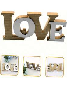 1 pieza Letrero de madera rústica con la palabra "Amor" - Perfecto para bodas, Día de San Valentín y decoración del hogar, Figura recortada de novio vintage, Adecuado para decoración de bodas, fiesta de compromiso y Día de San Valentín, Decoraciones del Día de San Valentín, Regalo romántico, Decoración del hogar - Multicolor - Ver 2