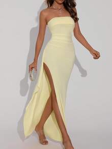 优雅露背时尚婚礼生日俱乐部派对礼服性感春夏情人节女装 - 黃色 - 查看 6