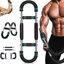 Arm Trainer , 60-110lb Adjustable Chest Exercise Equipment, Men's Arm Strength Trainer, Portable Spring Resistance Power Bar, For Home Workout Equipment Hand Grip Strengthener Non-Slip Grip Gym Stuff Essential For Halloween - Mint Blue - View 1
