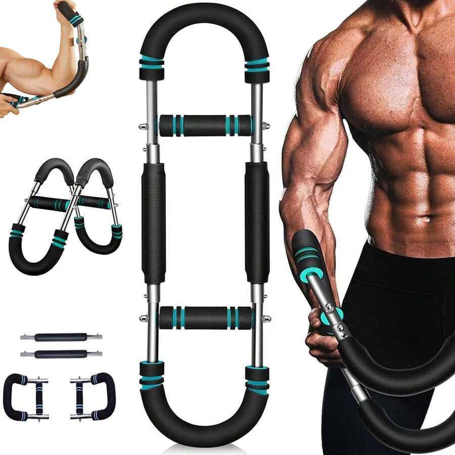 Arm Trainer , 60-110lb Adjustable Chest Exercise Equipment, Men's Arm Strength Trainer, Portable Spring Resistance Power Bar, For Home Workout Equipment Hand Grip Strengthener Non-Slip Grip Gym Stuff Essential For Halloween - Mint Blue - View 1