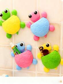 1 pieza Soporte para cepillo de dientes con forma de tortuga linda, estante de almacenamiento de plástico montado en la pared con ventosa fuerte para cepillo de dientes y pasta de dientes, sin necesidad de taladrar - Multicolor - Ver 5