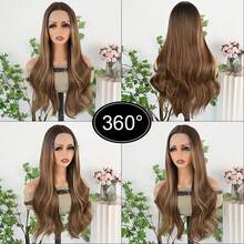 13x4 Ombre Blonde Wigs Blonde Wavy Lace Front Wigs HD Lace Frontal Wigs Elegant Blonde Lace Front Wig Pre Plucked Glueless Wig Breathable Cap Easy Install Wig Free Part Heat Resistant Fiber Wig For Women Girls Halloween Christmas Party Vacation Daily Used 28 Inch - 漸層棕色 - 查看 7