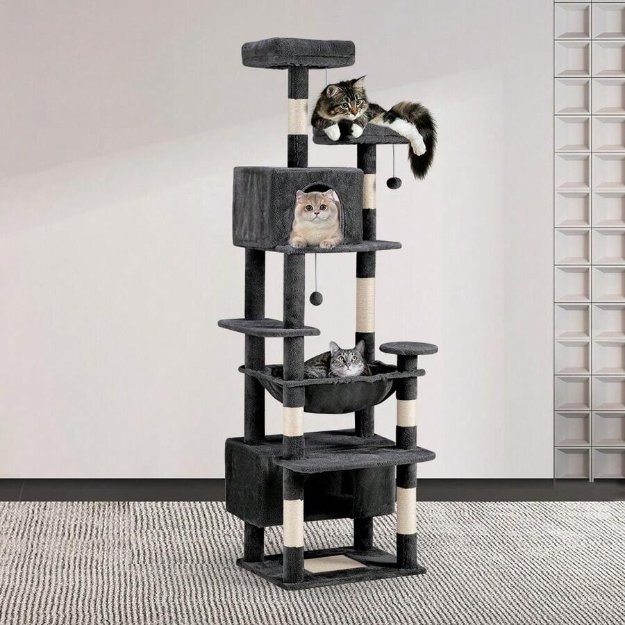 SUN YEE Cat Tree Tower Scratching Post Scratcher Condo House Bed 180cm Dark Grey - Dark Grey - View 1