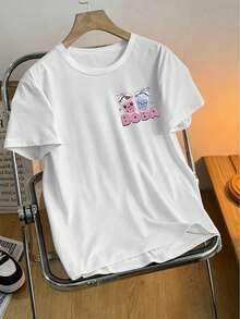 Top d'été, T-shirt graphique "Juste une fille qui aime le boba" - T-shirt décontracté à col rond et manches courtes, design coloré de thé aux perles, convient pour toutes les saisons, T-shirt de thé aux perles pour adolescentes, T-shirt imprimé pour femmes - Blanc - Voir 6
