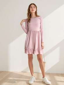 Plain Casual Fabric Ruffle Hem Frill Vacation Daily Winter