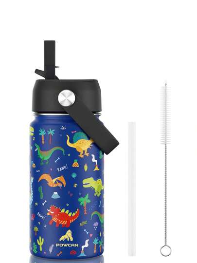 Meoky 12oz Stainless Steel Insulated Water Bottle With Straw And Straw Brush, Leak-Proof, Double Wall Vacuum Stainless Steel Bottle, Suitable For School, Outdoor Activities, Travel, Also A Great Gift