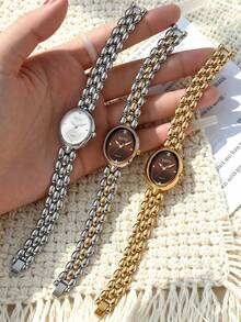 1只小巧椭圆形表盘石英女表，奢华时尚，适合日常佩戴，生日礼物，女士礼物，年末促销，双十一，节日礼物（不含礼盒） - 均碼 - 查看 2