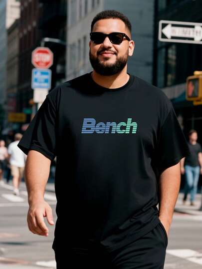 AnChiStreetwear - Plus Size Men's Fashion Geometric Gradient English Graphic Casual Short Sleeve T-Shirt, Suitable For Streetwear, Outdoor, And Daily Commute