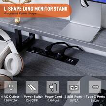 L-Shaped Reversible 76-Inch Textured Computer Desk With Filing Drawer For Home Office Or Corner Office, With Storage And Power Outlet, L-Shaped Computer Desk With Shelf - Grey - View 1