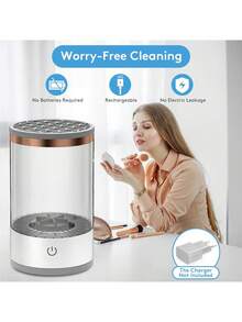 2-In-1 Electric Makeup Brush Cleaner, Combines Cleaning And Drying Functions, Waterproof Design, Comes With Storage Stand, 500mAh USB Rechargeable Electric Makeup Brush Cleaner, Automatic Rotation For Deep Cleaning, Paired With Efficient Cleaning Pad, Suitable For Makeup Brushes Of Various Sizes And Styles Including Eyeshadow Brushes And Blush Brushes, An Essential Efficient Cleaning Beauty Tool For The Slouchy, Also An Ideal Christmas Gift For Women - Multicolor - View 11