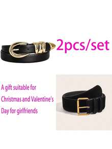 4pcs/2pcs/1pc Women Plus Size Retro Casual Metal Buckle Velvet Skinny Waist Belt, Suitable For Dresses, Jeans, Parties, Business Meetings, Autumn/Winter, Great Christmas And Valentine's Day Gift For Girlfriend - Multicolor - View 14