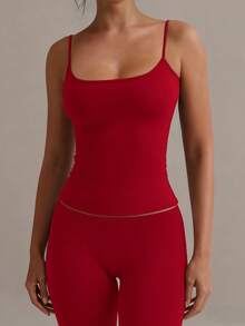 XLLAIS 性感露背女士吊带背心弹力休闲细肩带红色上衣新年
