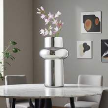 Europäische minimalistische kreative versilberte Keramikvase, geeignet für Zuhause, Wohnzimmer, Esszimmertisch Dekoration, Pflanzgefäß, Bürotisch, Tischdekor - Silber - Übersicht 4