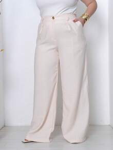 Plus Size Elegant Formal Pants With Zipper And Pockets - 白色 - 查看 6
