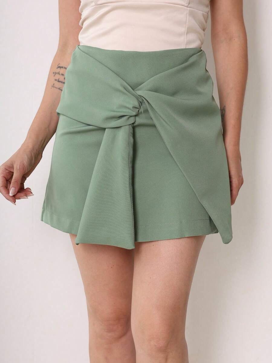 Women's High-Waisted Short Skirt With Back Zipper, Low-Price Discount. - 橄欖綠 - 查看 1